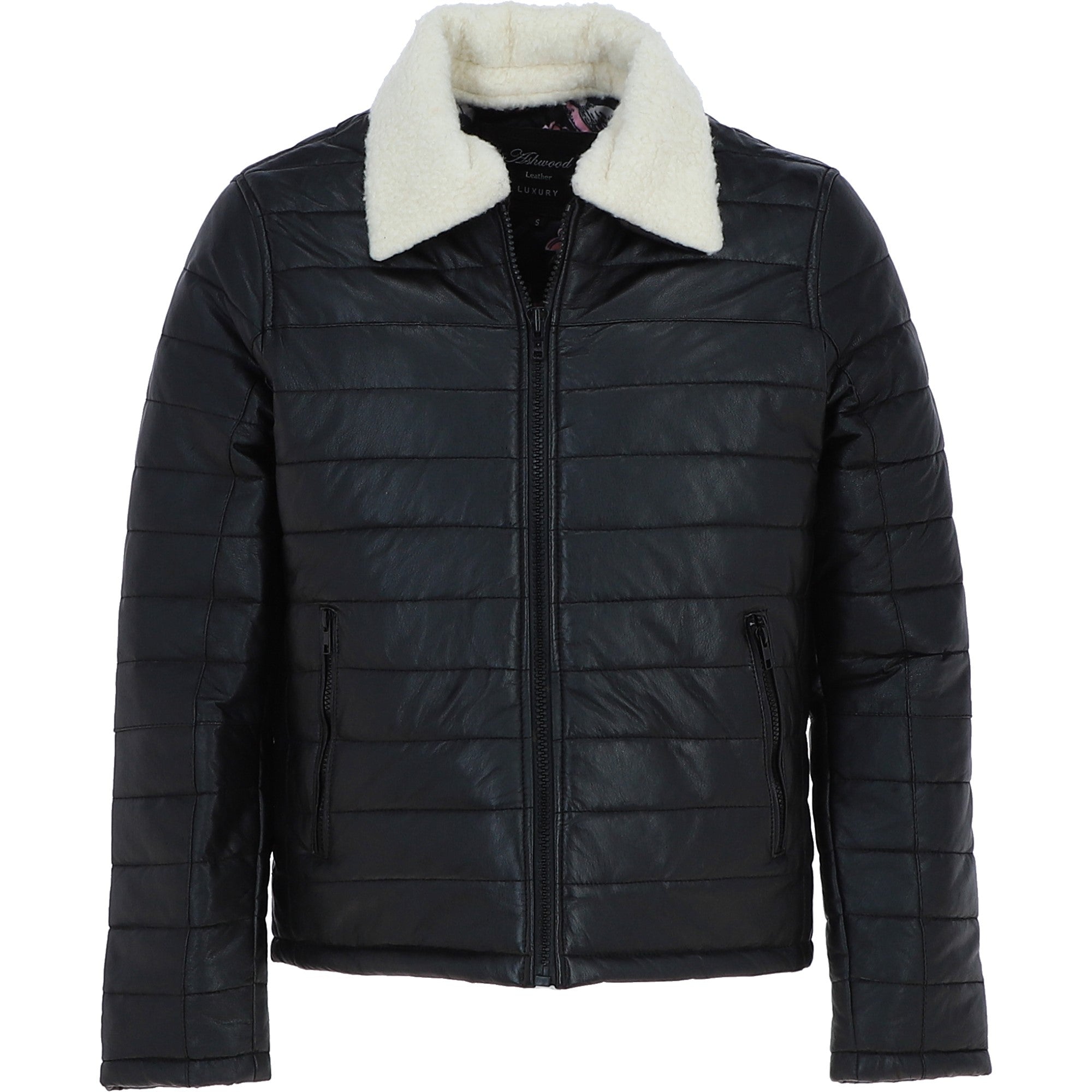 Ashwood Men’s Real Leather Puffer Jacket in Regular Fit with Faux Fur Collar Black: AWM-Puffer