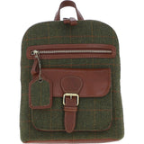 Exquisite Ashwood Leather & Tweed Backpack Tan/Green Check: TW-25-010-TGNH