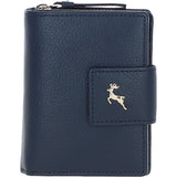 Ashwood Leather RFID Secure Wallet/Purse with Zip and Stud Closure Navy: X-30