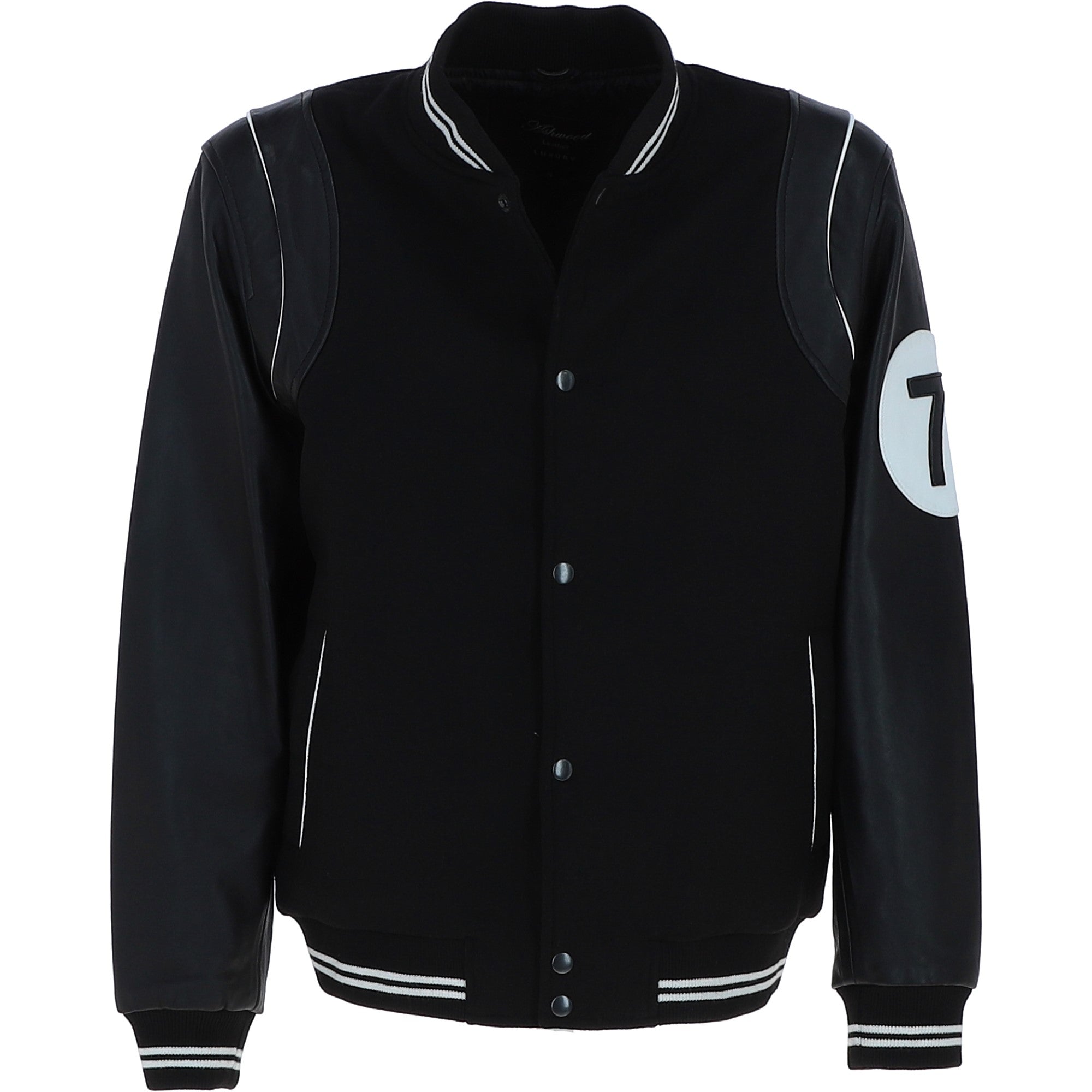 Ashwood Leather Men’s Wool and Leather Bomber Jacket with Striped Collar in Black: AWM-7