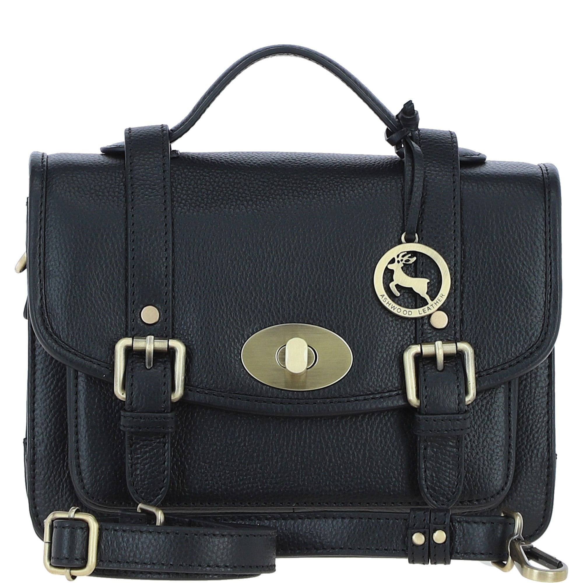 Stylish Ashwood Leather Large Satchel Bag Black: Y-63