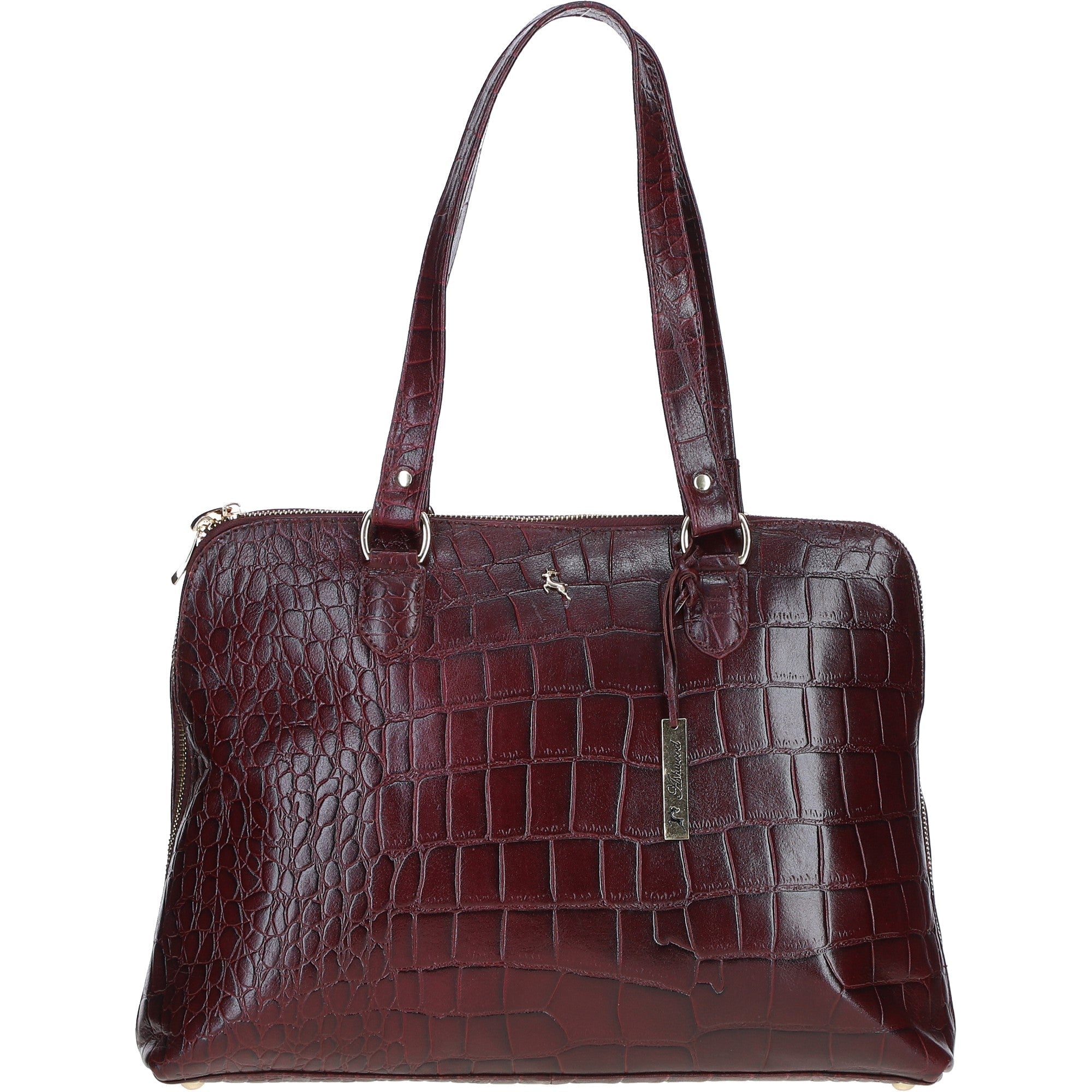Women’s Large Croc Finish Leather Bag Bordo/croc: 22-064/R