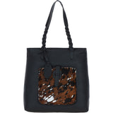 Black Leather Shoulder Bag with Acid Print Pocket: ELA 1128
