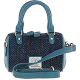Ashwood Leather & Harris Tweed® Cloth X-Small Barrel Bag Teal/Navy: TW-60-16-TN