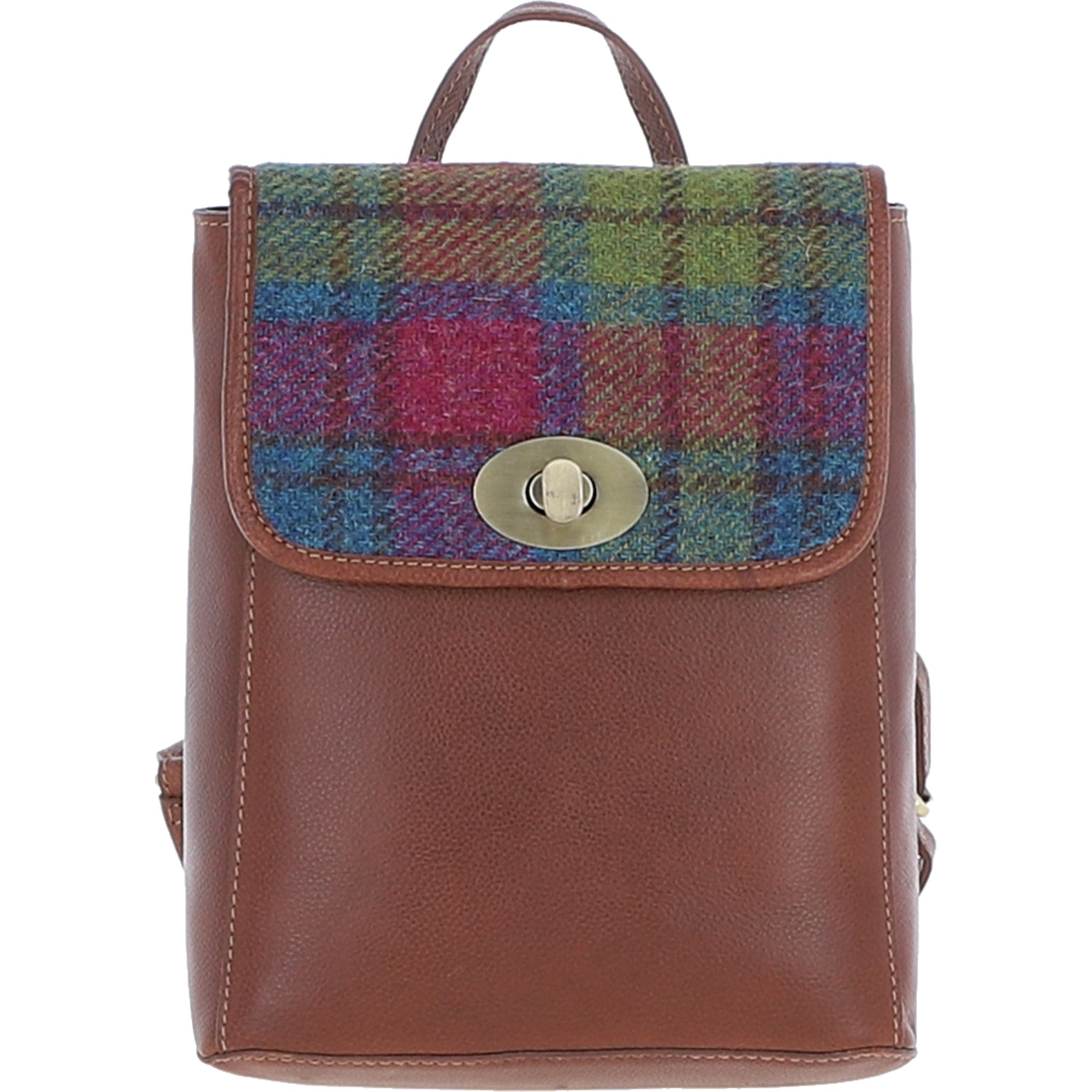 Ashwood Leather & Harris Tweed® Cloth Compact Backpack Tan/Purple: TW-65-13-TP