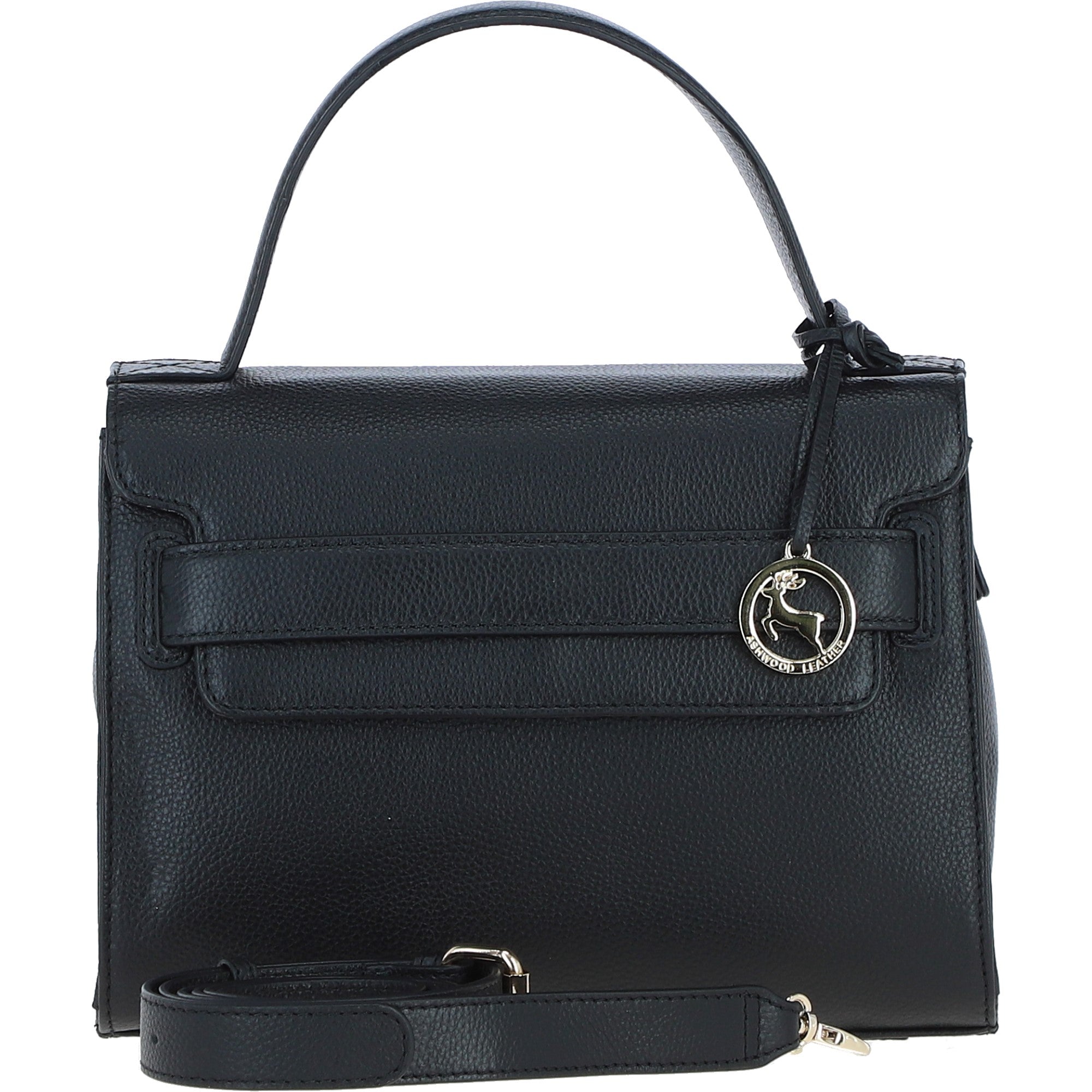 Elegant Ashwood Leather Handbag with Detachable Crossbody strap Black: 64731