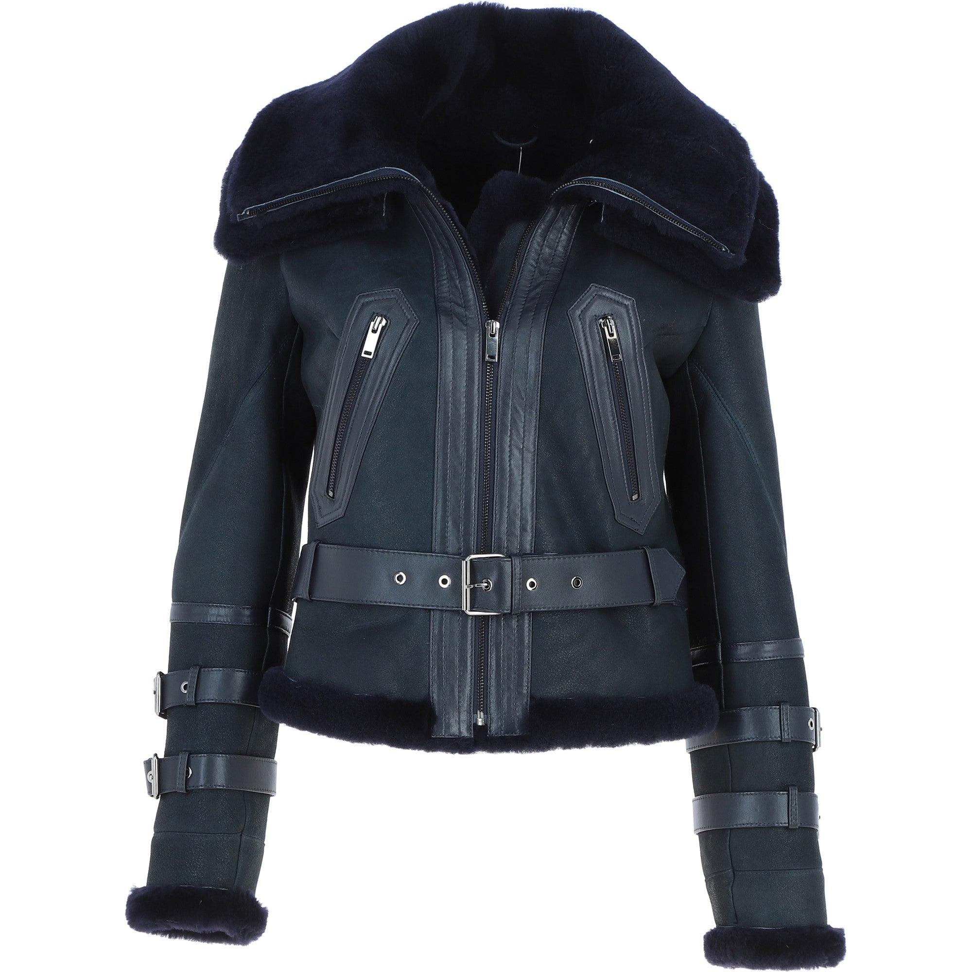 Womens Aviator Shearling Leather Jacket Ombre Blue: KB-451 DC