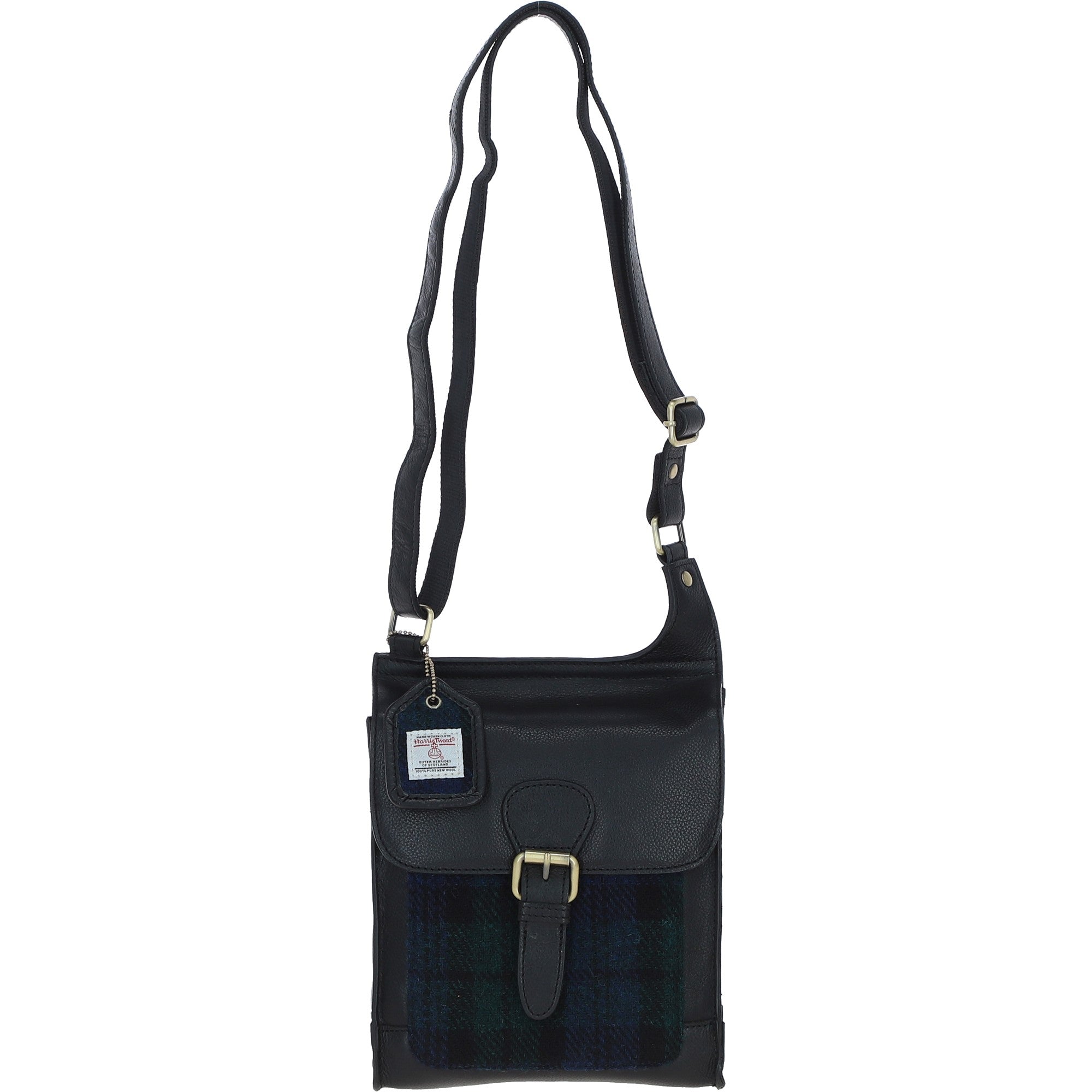 Ashwood Leather & Harris Tweed® Cloth Crossbody Bag Black/Watch: TW-24-03-BW