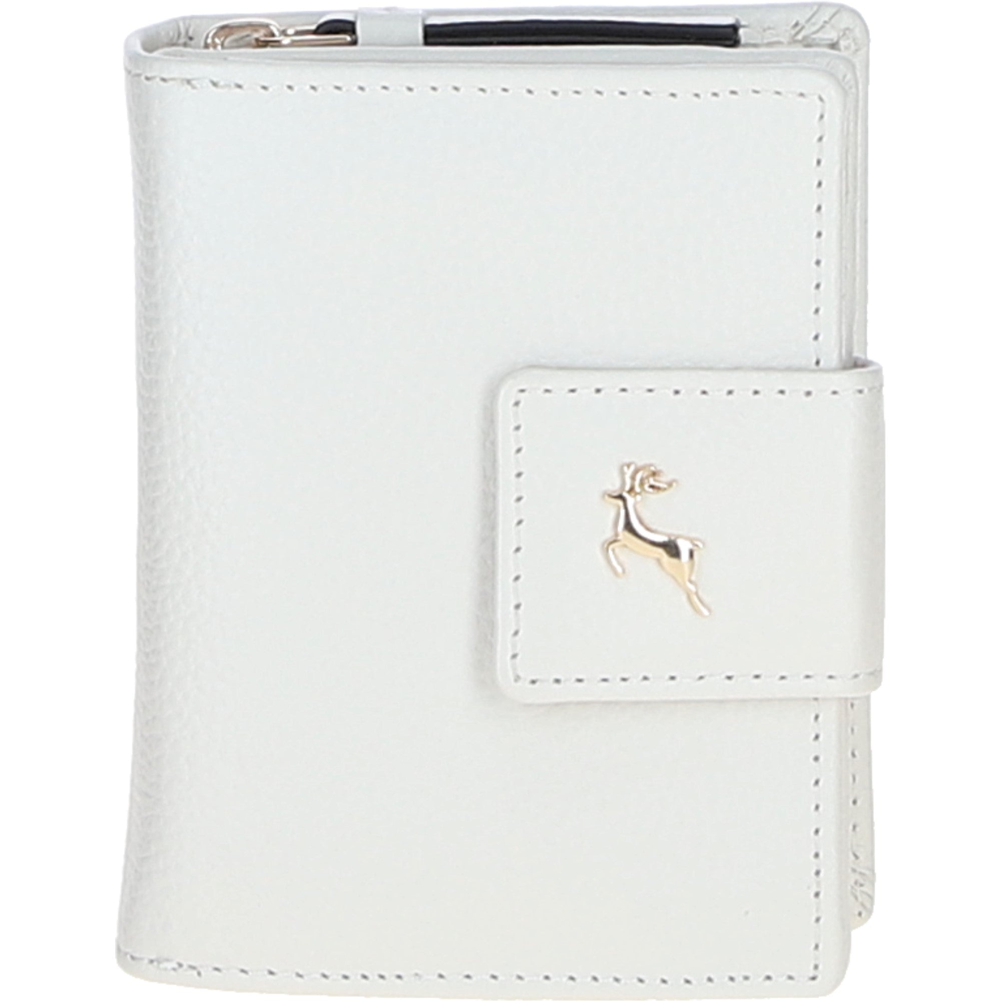 Ashwood Leather RFID Secure Wallet/Purse with Zip and Stud Closure White: X-30
