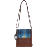 Ashwood Leather & Harris Tweed® Cloth Twist Lock Crossbody Bag Tan/LT Blue: TW-31-05-TB