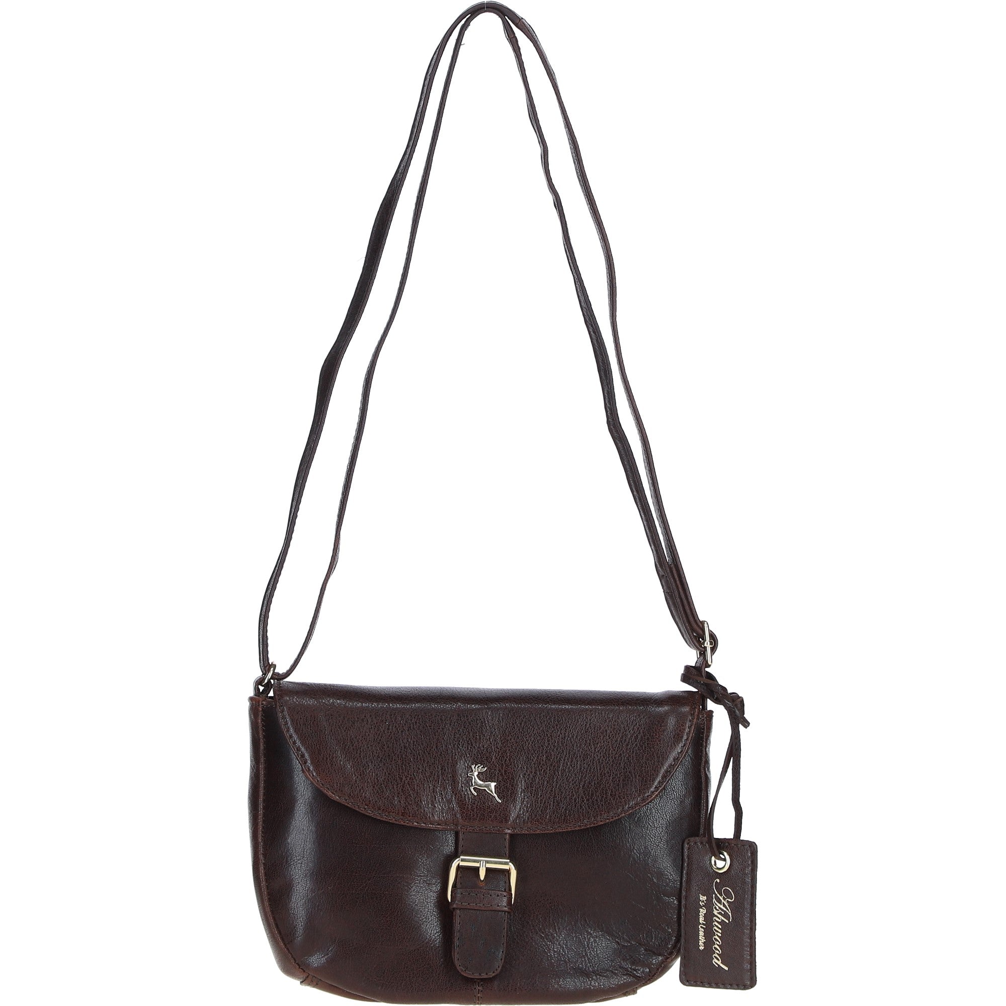Leather Flap-Over Crossbody Bag Brown: Violet