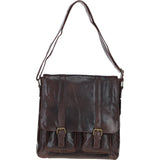 Leather Messenger Bag with Front Buckle Pockets Brown: TL-007