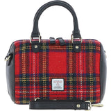 Ashwood Leather & Harris Tweed® Cloth Medium Barrel Bag Black/Red: TW-62-14-BR