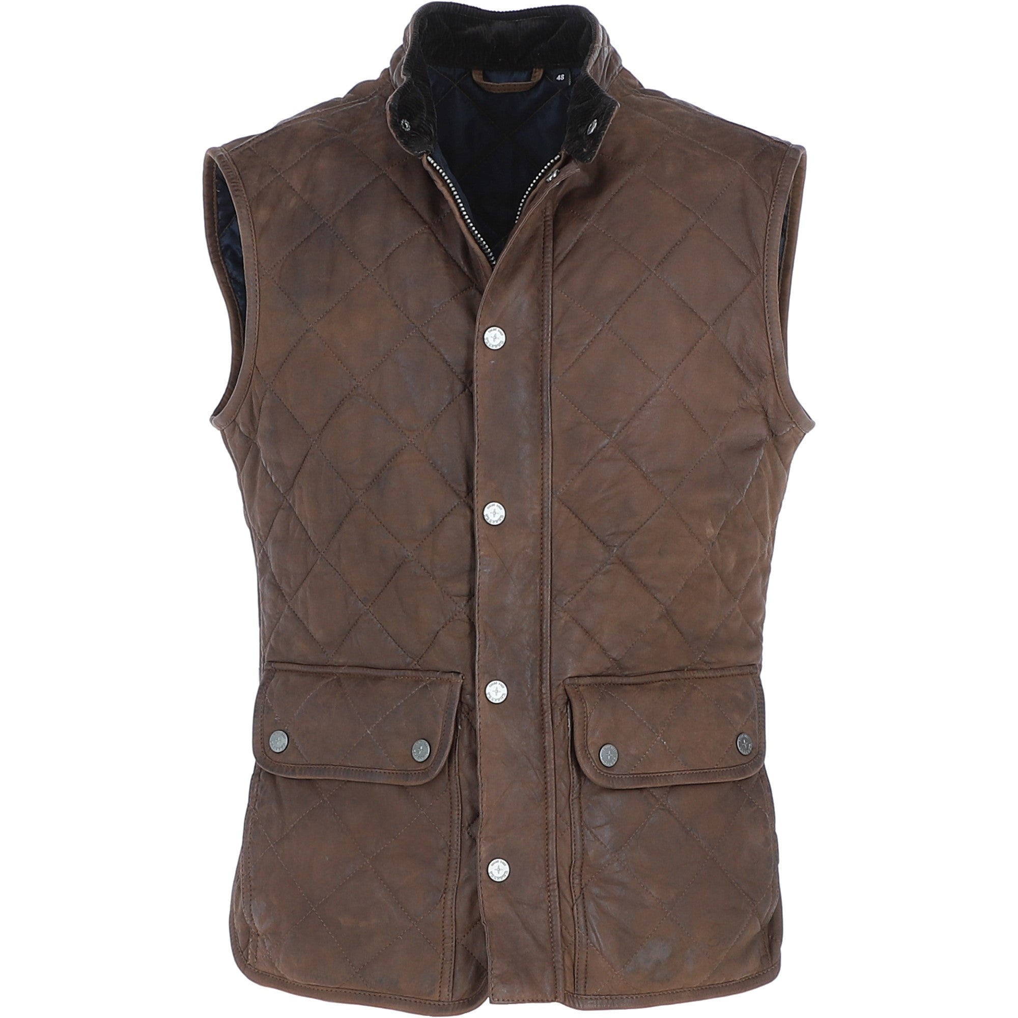 Mens Diamond Quilted Leather Gilet Brown 27 : M-15 vest