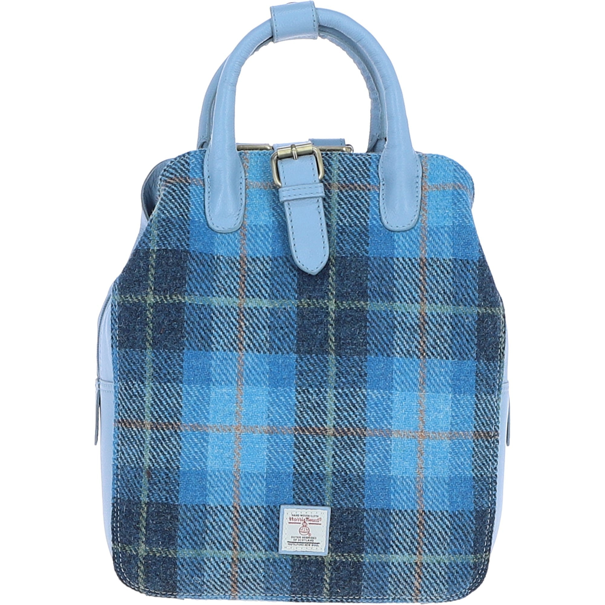 Ashwood Leather & Harris Tweed® Cloth Multi-Pocket Backpack Baby-blue/Blue: TW-66-19-BB
