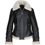Ladies Sheepskin Aviator Jacket with Faux Fur Lining Brown: 2419