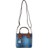 Ashwood Leather & Harris Tweed® Cloth Handbag with Removable Crossbody Strap Tan/LT Blue: TW-21-05-TB