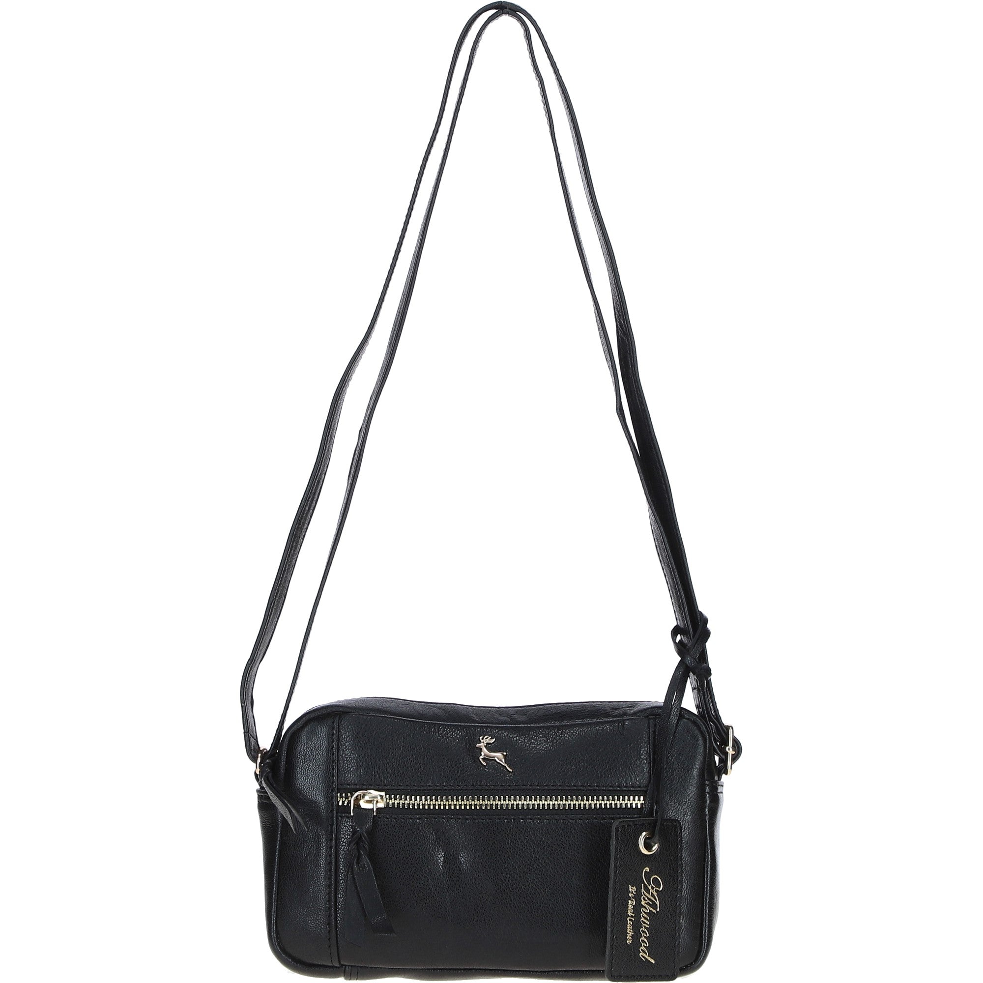 Leather Crossbody Bag with Adjustable Strap Black: Audrey