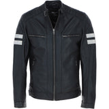 Ashwood Leather Biker Jacket with Bold Contrasting Stripe Black: AWM-NOVA