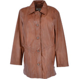 Womens Single Breasted Oversized Leather Coat Cognac/app: IVONNE 2