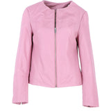 Women's Collarless Leather Fashion Jacket Pink: AWL-284
