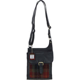 Ashwood Leather & Harris Tweed® Cloth Crossbody Bag Black/Green/Red: TW-24-07-BR