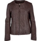 Womens Collarless Leather Jacket  Mid Brown/nap: AWL-280