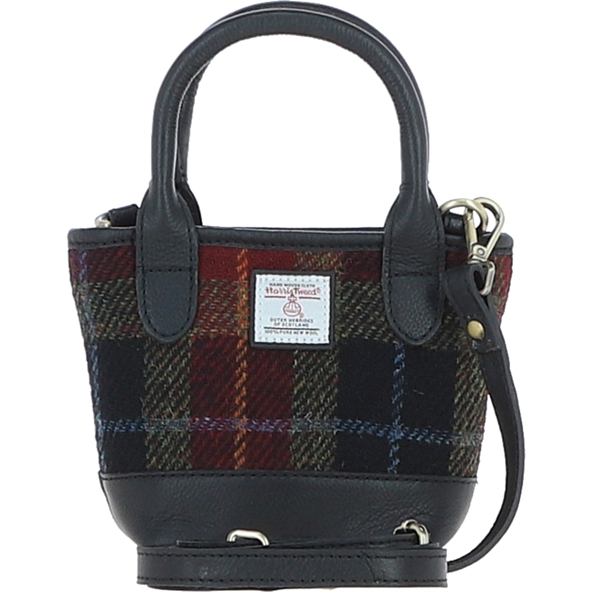 Ashwood Leather & Harris Tweed® Cloth Small Grab Bag Black/Green/Red: TW-63-07-BR