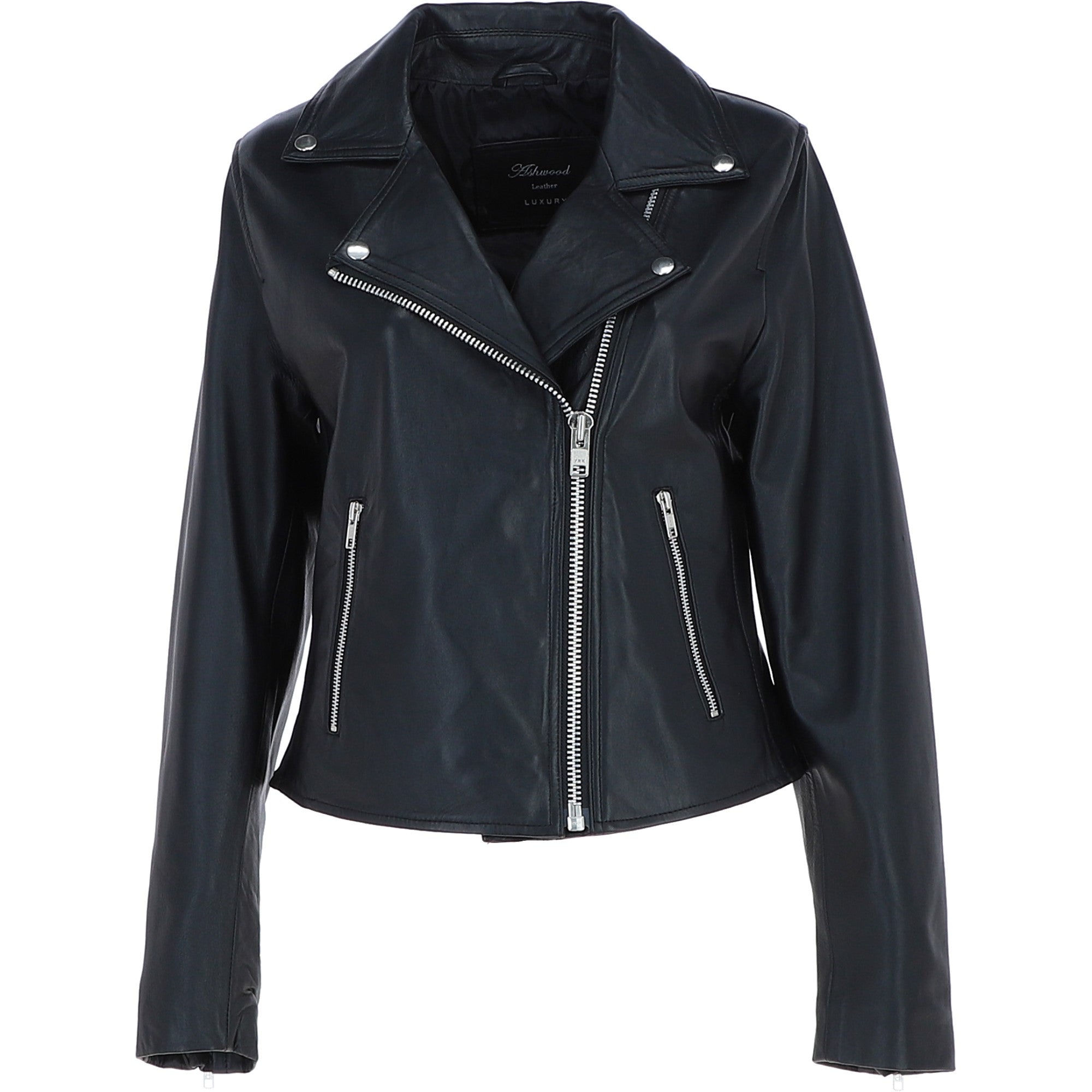 Women’s Genuine Leather Slim Fit Biker Jacket Black: Caro