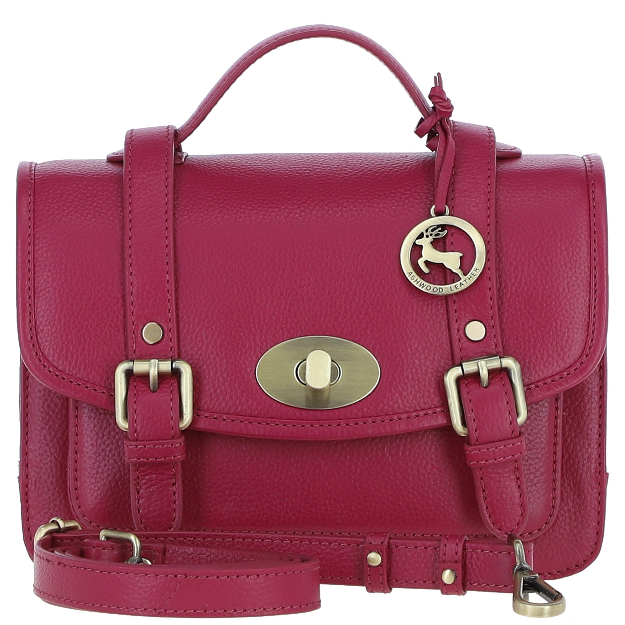 Stylish Ashwood Leather Large Satchel Bag Raspberry: Y-63