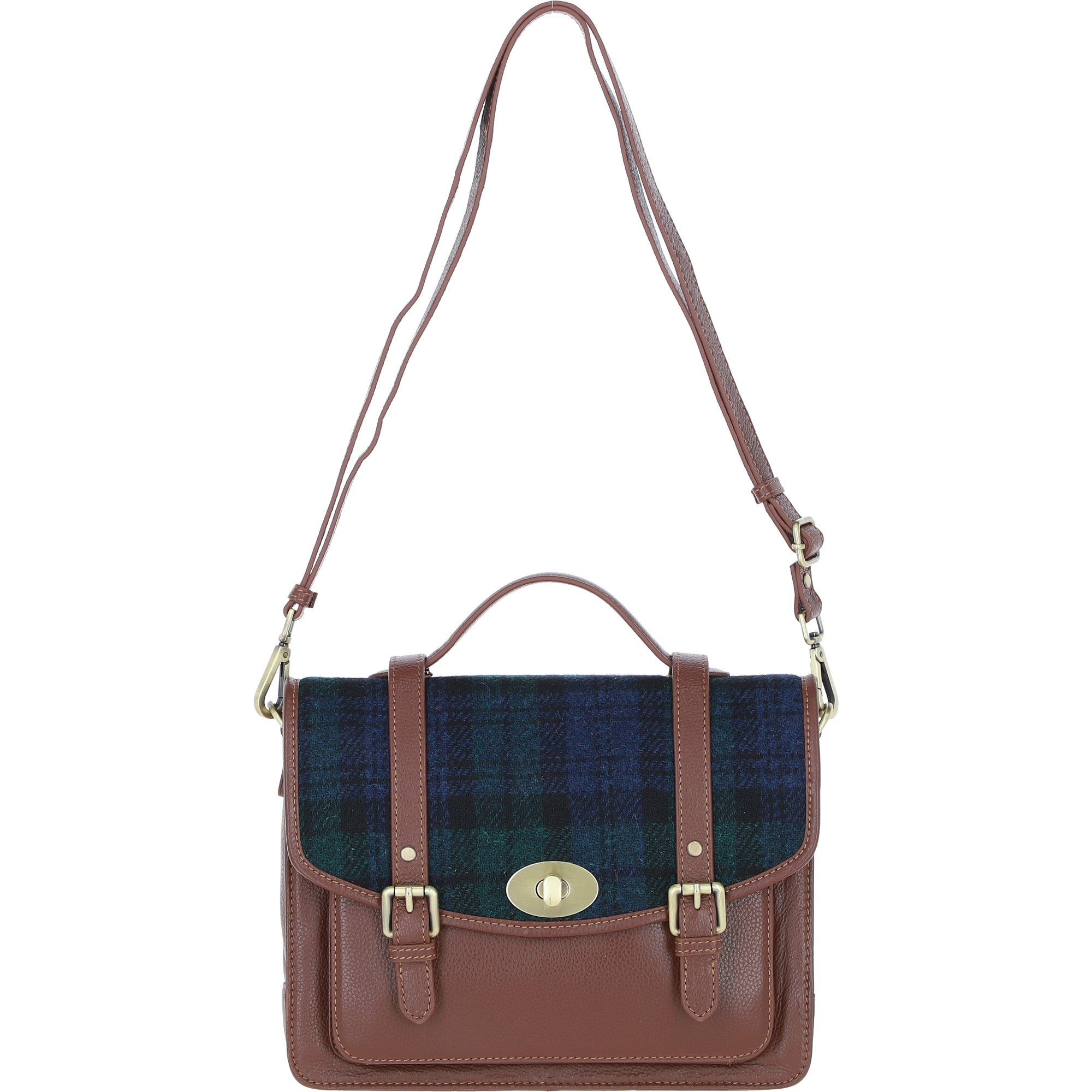Ashwood Leather & Harris Tweed® Cloth Large Satchel Bag with Twist Lock Tan/Watch: TW-35-04-TW