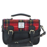 Ashwood Leather & Harris Tweed® Cloth Small Satchel Bag Black/Red: TW-67-14-BR