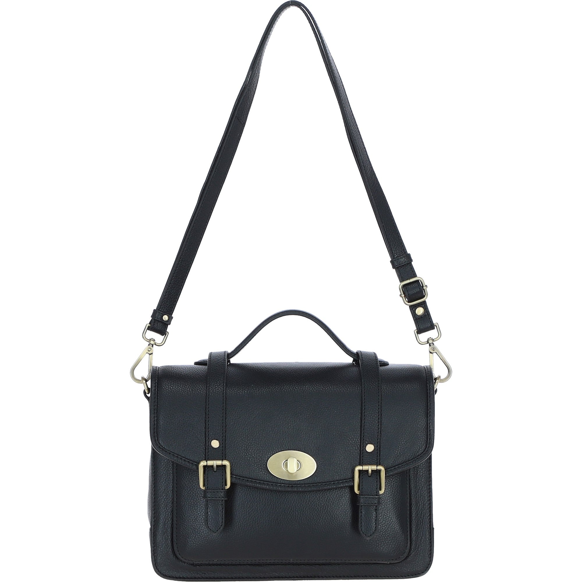Elegance Satchel Leather Hangbag Black: M-89