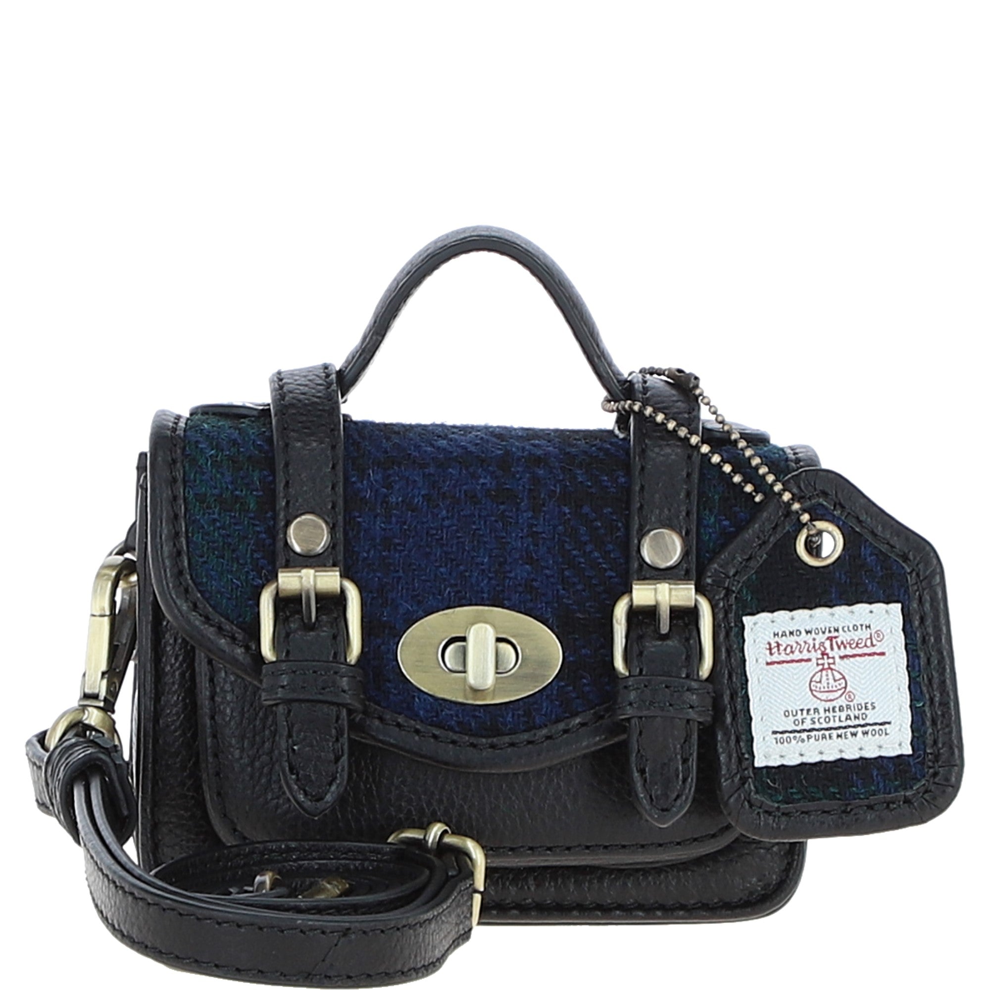 Ashwood Leather & Harris Tweed® Cloth Micro Satchel Bag with Twist Lock Black/Watch:TW-36-03-BW