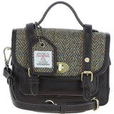 Ashwood Leather & Harris Tweed® Cloth Mini Satchel Bag with Twist Lock Brown/Green: TW-32-09-BG