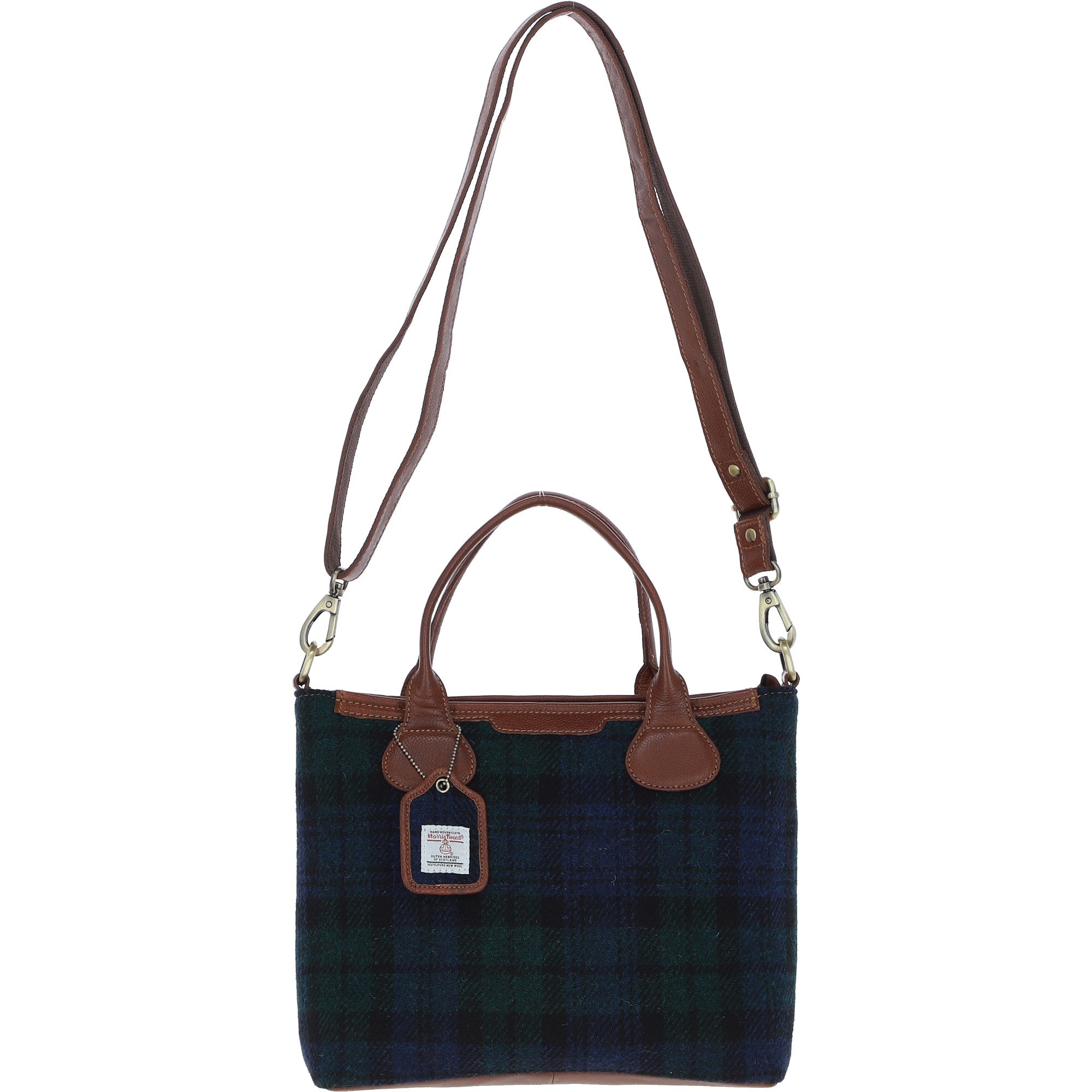 Versatile Ashwood Leather & Harris Tweed® Cloth Shoulder Bag Tan/Watch: TW-22-04-TW