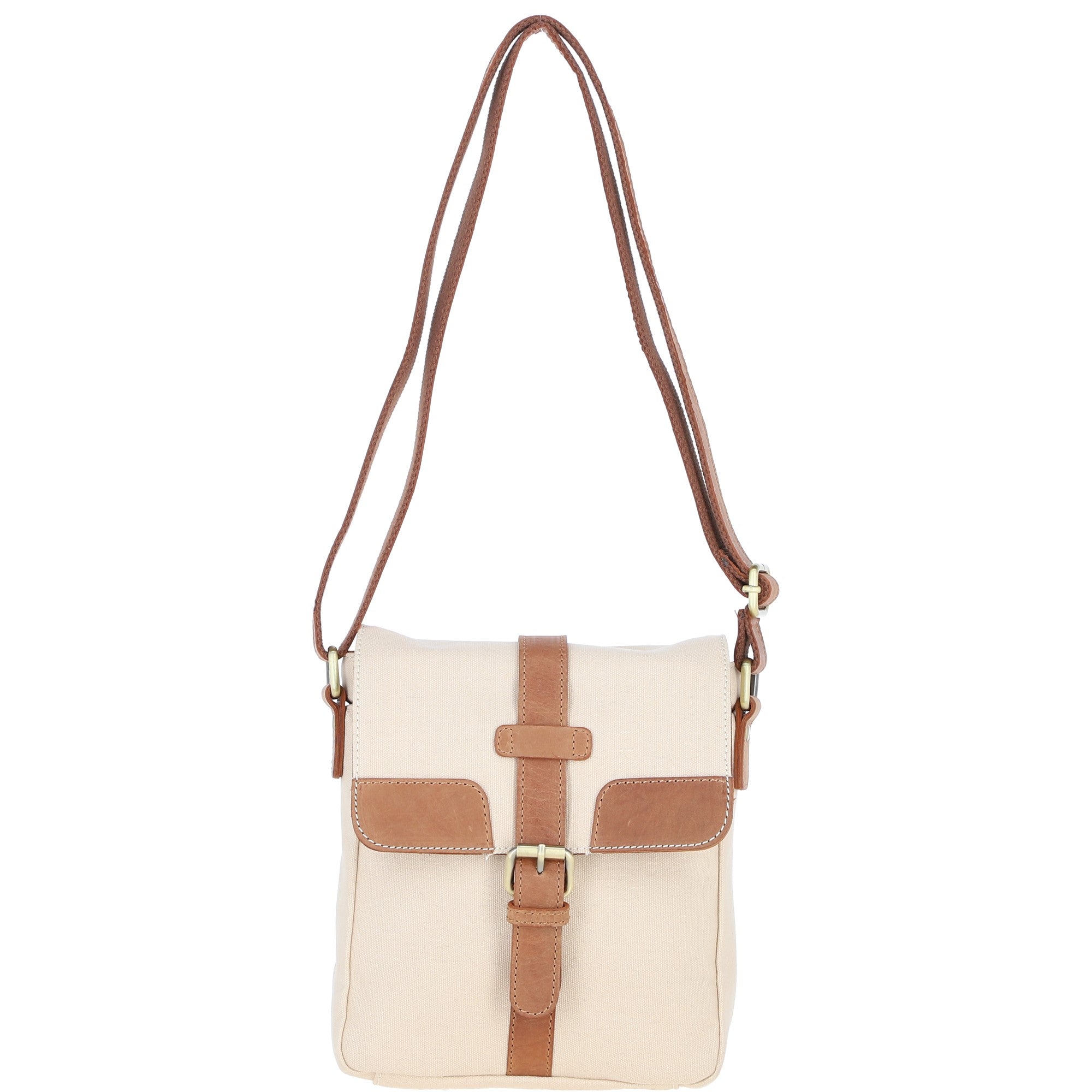 Fenland Canvas & Leather Crossbody Bag Tan/cream: FEN-753
