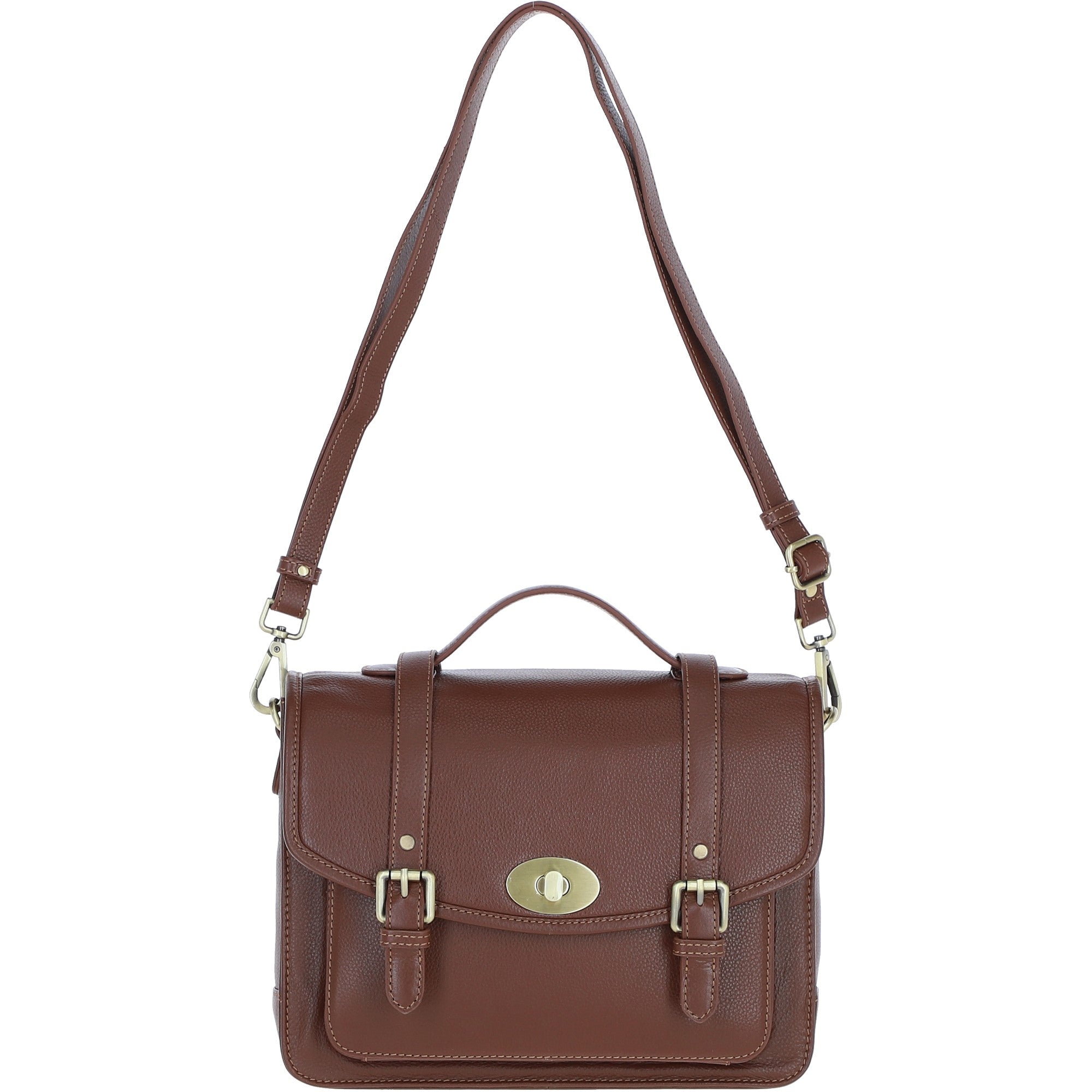 Elegance Satchel Leather Hangbag Tan: M-89