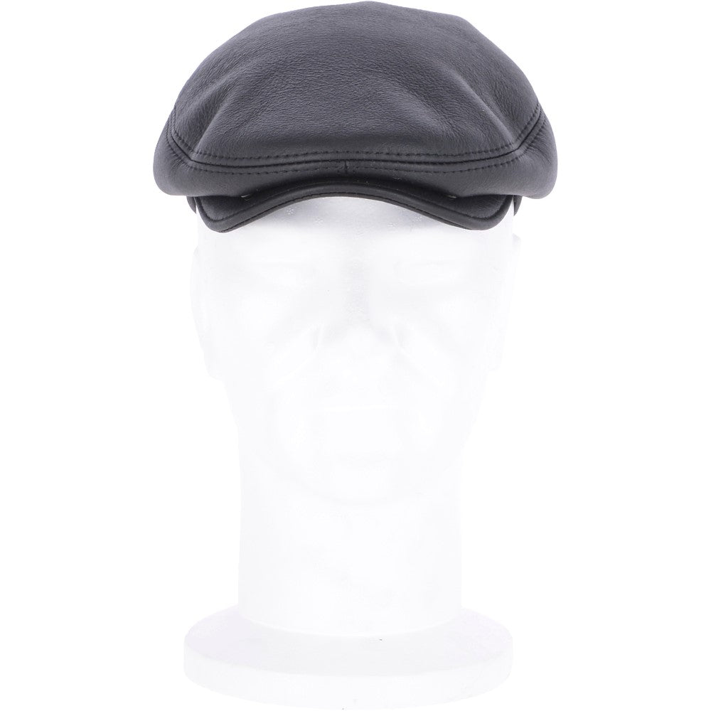 One Piece Sheepskin Leather Flat Cap Black: 04K