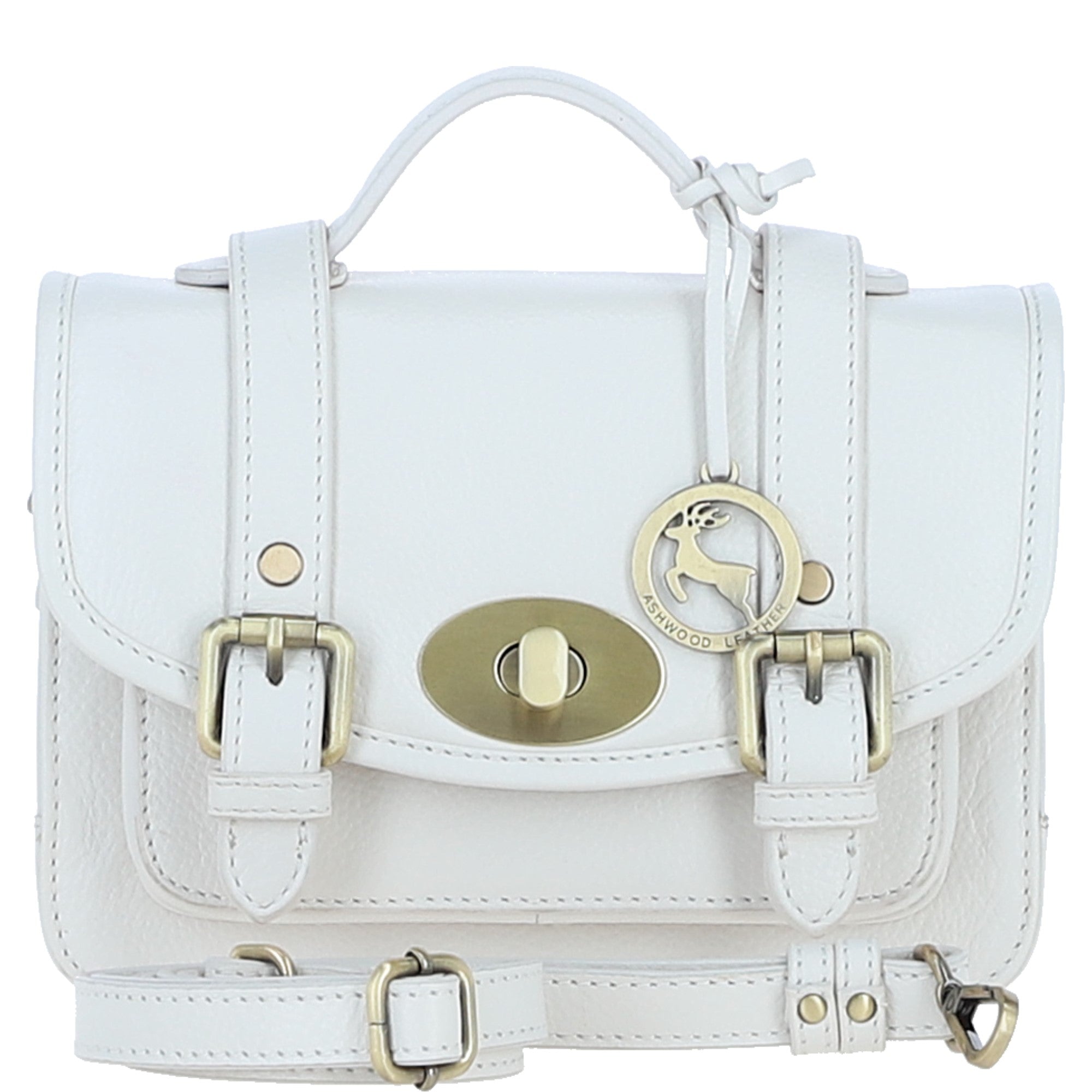 Stylish Ashwood Leather Medium Satchel Bag White: Y-62