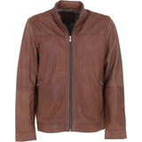 Ashwood Men’s Real Leather Jacket with Mandarin Collar and Zip Brown: NEW COOPER