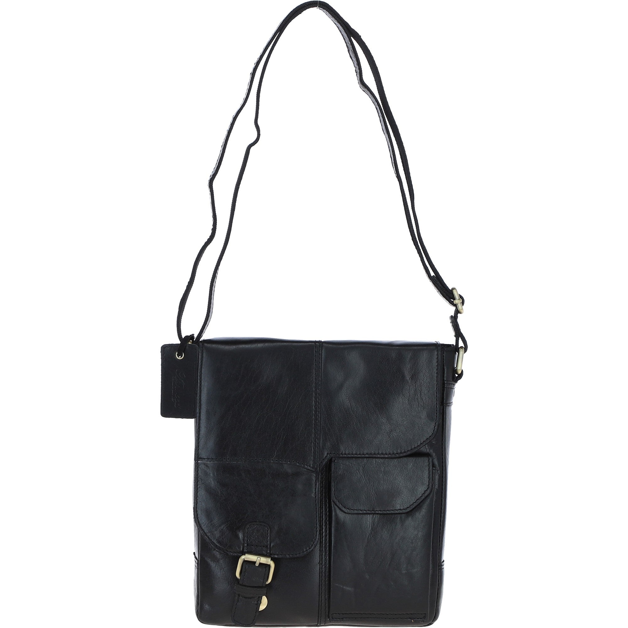 Elegant Ashwood Leather Unisex Crossbody Bag Black: G-19