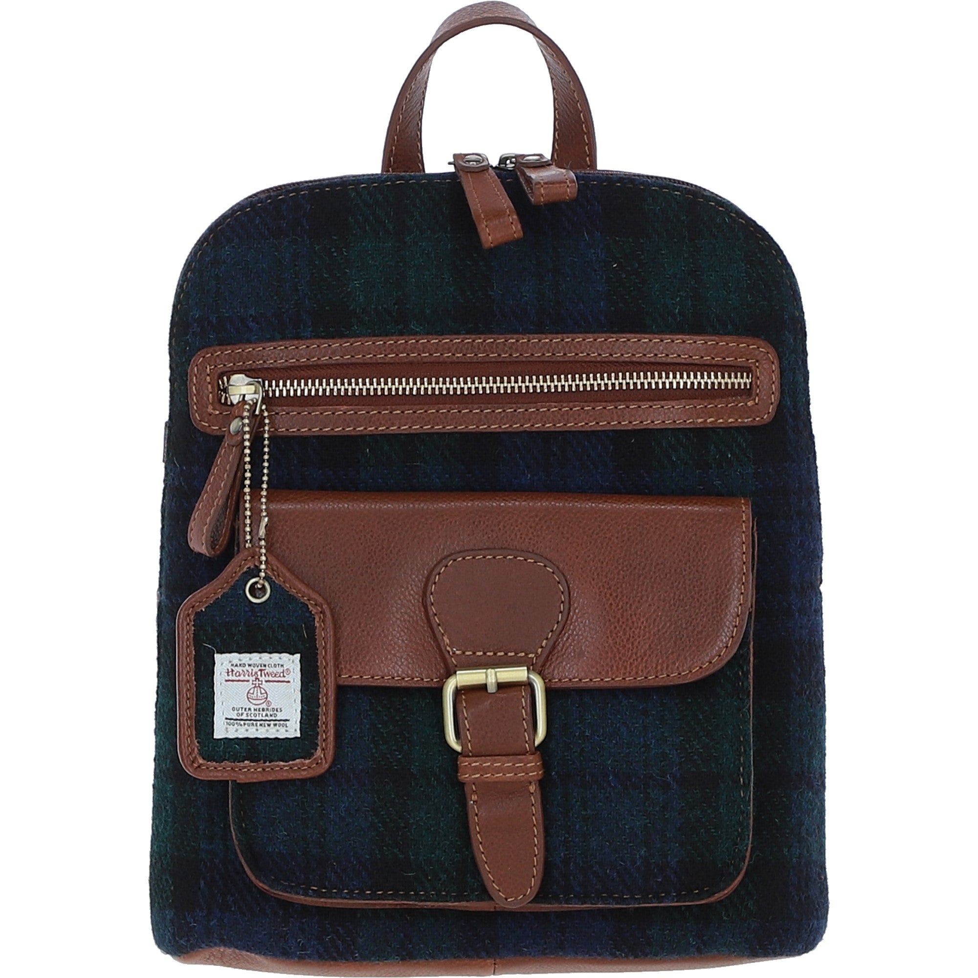 Exquisite Ashwood Leather & Harris Tweed® Cloth Backpack Tan/Watch: TW-25-04-TW