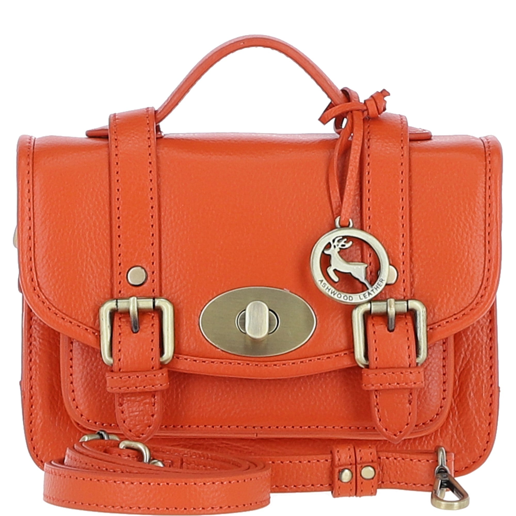 Stylish Ashwood Leather Medium Satchel Bag Orange: Y-62