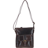 Compact Leather Messenger Bag with Front Buckle Pocket Brown: TL-005