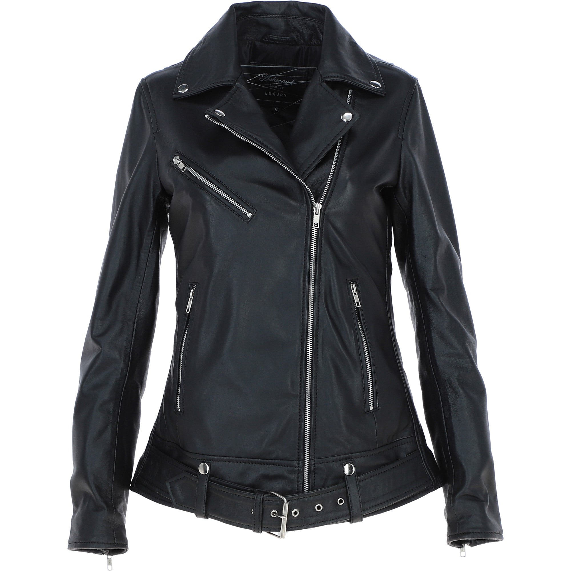 Ashwood Ladies Leather Longline Biker Jacket Black: LONG LINE BIKER