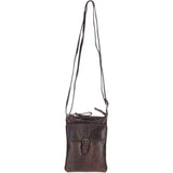 Compact Leather Phone Bag with Adjustable Strap and Brass Hardware Brown: tl-002