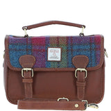 Ashwood Leather & Harris Tweed® Cloth Satchel Bag Tan/Purple: TW-68-13-TP
