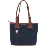 Ashwood Leather & Harris Tweed® Cloth Genuine Leather Shoulder Bag Tan/Navy: TW-23-011-TN