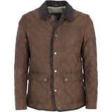 Mens Trapper Diamond Quilted Leather Jacket with Corduroy Brando Collar Brown 27: 162222